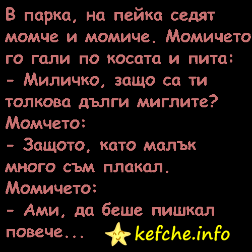 Вицове: В парка, на пейка седят момче и момиче